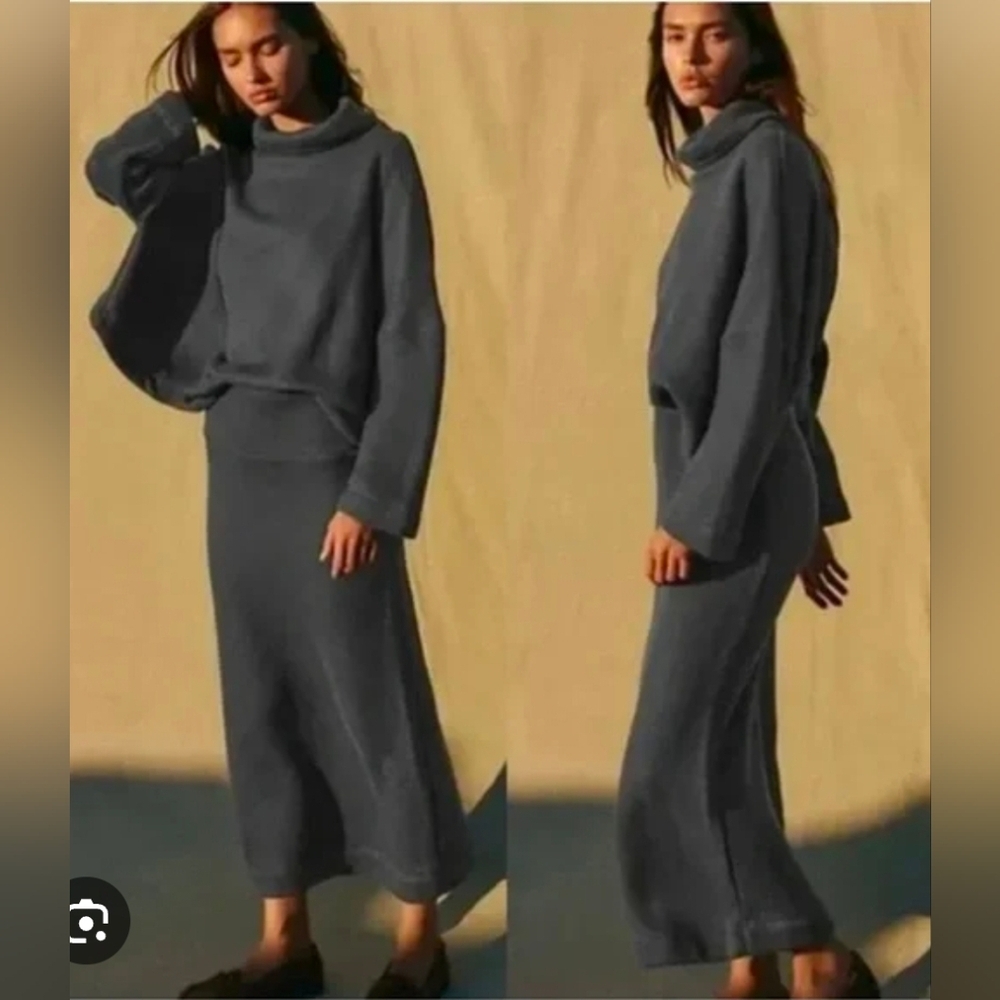 Free-est By Free People Milley Co-Ord Terry Knit Maxi Pull On Skirt In Gray XS